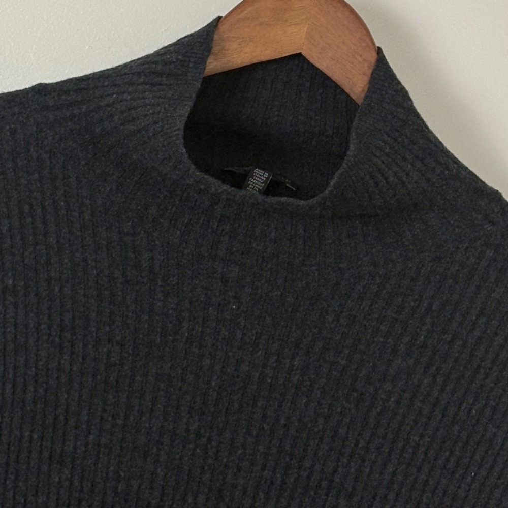 Eileen Fisher Tunic Sweater Womens Small Gray Wool Ribbed Mock Neck Minimal